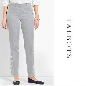 Talbots Women's Plus Sz 18W Petite Curvy Chino Pant Gray White Pinstripes Cotton